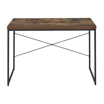 Weathered Oak And Black Writing Desk With Metal Sled Base by 17 Stories