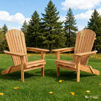 Set Of 2 Solid Cedar Wood Outdoor Folding Adirondack Chairs With Embossed Wood Grain For Garden by Highland Dunes