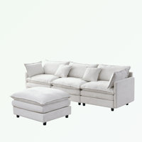 L Shape Chenille Fabric Sectional Sofa with Ottoman by Latitude Run