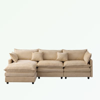 L Shape Chenille Fabric Sectional Sofa with Ottoman by Latitude Run