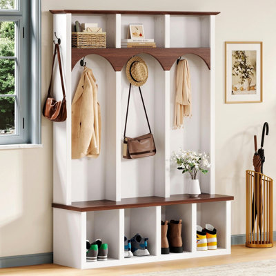 Hall Tree 57.92" Wide With Bench And Shoe Storage by One Allium Way