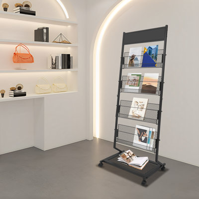 Magazine Display Stand Floor Standing Magazine Rack Brochure Display Stand With 4 Wheels by Ivy Bronx