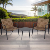 Modern Outdoor Patio Set with Two Chairs and Side Table, Weather-Resistant Rattan and Steel Frame, Perfect for Patios and Balconies. by Ebern Designs