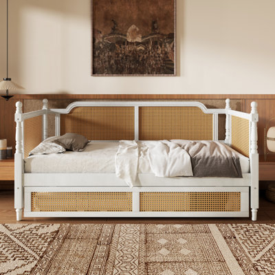 Traditional Style Rattan Daybed with 2 Drawers for Limited Space, Guest Room, No Box Spring Needed by Red Barrel Studio