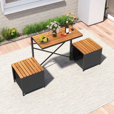 Outdoor Convertible Bench 2-in-1 Transforming Picnic Table & Chairs Set w/ Storage by Ebern Designs