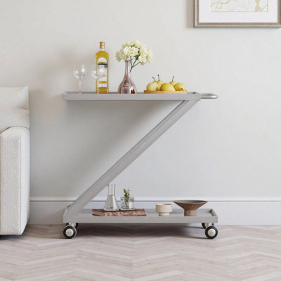 36.5" Bar Cart – Silver (Z-Shape Frame + Tempered Glass)? by Lark Manor