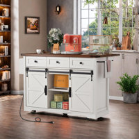 53.7" Farmhouse Kitchen Island with Power Outlet & Sliding Barn Doors by Gracie Oaks