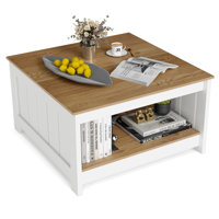 Coffee Table w/ Storage Shelf Farmhouse Rustic Center Table Space-Saving by Ophelia & Co.