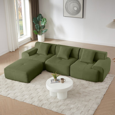 113" Modern L-Shaped Modular Sectional Sofa With Movable Ottoman, Oversized 3-Seater Couch – No Assembly by Latitude Run