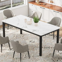Industrial Dining Table for 6, Wooden Long Dinner Table with Mortise Tenon Design, Kitchen Table with Sturdy Metal Legs by Wrought Studio