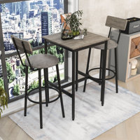 3-Piece Rustic Bar Table Set with Table and 2 PU Upholstered Stools for Space-Saving by 17 Stories