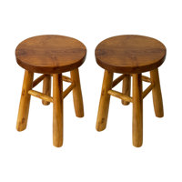 Teak Wood Stool Flower Stand Set Of 2
