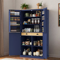 High Freestanding Kitchen Pantry With 2 Drawers, 2 Adjustable Shelves And 8 Door Shelves by Red Barrel Studio