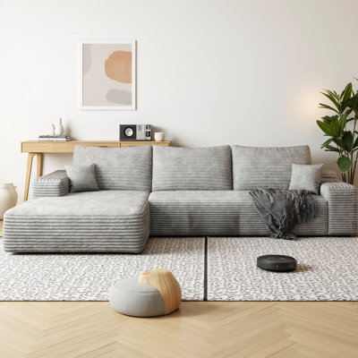 107" Cloud L-Shape Sectional Sofa Plush Corduroy Fabric Modular Couch with Left Chaise, Deep Seat Upholstered Couches for Living Room, No Assembly Req by Latitude Run