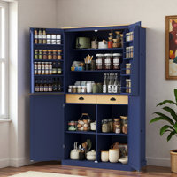High Freestanding Kitchen Pantry With 2 Drawers, 2 Adjustable Shelves And 8 Door Shelves by Red Barrel Studio