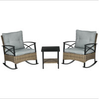 Outsunny Patio Rocking Chair Set, Outdoor Wicker Bistro Set with 2 Cushioned Porch Rockers and 2 Tier Coffee Table for Garden, Porch, Backyard by Rosecliff Heights