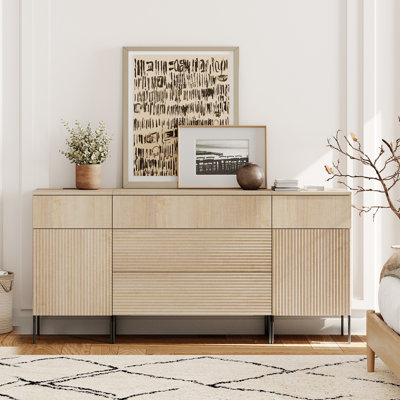 63" Reeded Baby Dresser With 5 Drawers, Wooden Kids Dressers With Charging Station, Modern Dressers For Bedroom, Nursery, Hallway by Latitude Run
