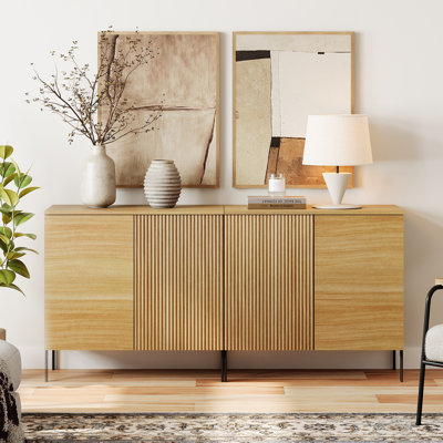 Union Rustic 31.5" Reeded Baby Dresser With Doors, Wooden Kids Dressers With Storage, Modern Small Dressers Set Of 2 For Bedroom, Nursery, Hallway by WAMPAT