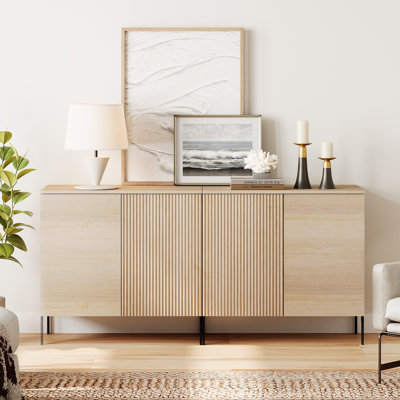 Union Rustic 31.5" Reeded Baby Dresser With Doors, Wooden Kids Dressers With Storage, Modern Small Dressers Set Of 2 For Bedroom, Nursery, Hallway by WAMPAT