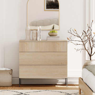 Union Rustic Reeded Baby Dresser With 3 Drawers, Wooden Kids Dressers With Wide Chest Of Drawers, Modern Small Dressers For Bedroom, Nursery, Hallway by WAMPAT