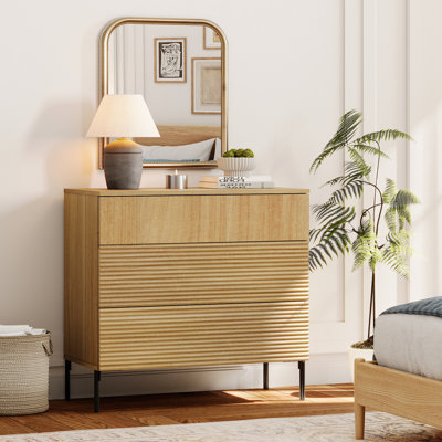 Union Rustic Reeded Baby Dresser With 3 Drawers, Wooden Kids Dressers With Wide Chest Of Drawers, Modern Small Dressers For Bedroom, Nursery, Hallway by WAMPAT
