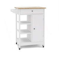 Kitchen Island Rolling Trolley Cart With Adjustable Shelves And Towel Rack Rubber Wood Table Top by Ebern Designs