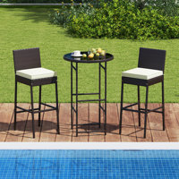 3 Piece Outdoor Bar Set Heavy-Duty Barstool & Table Set with Glass Tabletop by Dakota Fields