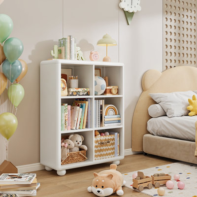 31.42 "W X 11.73" D X 41.34 "H Wooden Bookcase With 6 Cube Storage, Kids Bookshelf With Sphere Foot For Living Room, Playroom, Nursery by Latitude Run