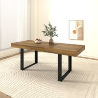 Rectangle Extendable Dining Table For 6-10 People Aged Effect Wood And 160-200 Cm by 17 Stories