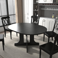 Dining Table For Farmhouse Kitchen 59X43 Inch Expandable Oval Table Top With Removable Leaf Trestle X Shaped Base by Winston Porter