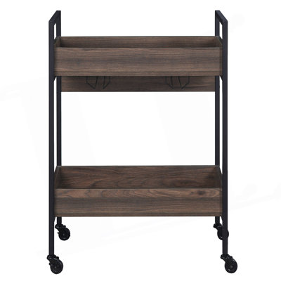 Walnut And Black Serving Cart With 2 Shelves by George Oliver