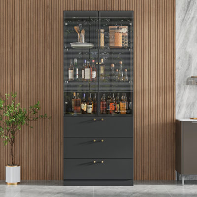 78.7"H China Cabinet With Glass Door Drawer And Light