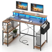 48" L-Shaped Gaming Desk with LED Lights & Power Outlets Storage Shelves by Inbox Zero