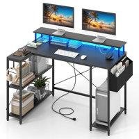 48" L-Shaped Gaming Desk with LED Lights & Power Outlets Storage Shelves by Inbox Zero
