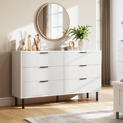 55" Wave Fluted 6-Drawer Dresser with Anti-Tip Device, Wood Chest Storage with Metal Legs by Ebern Designs