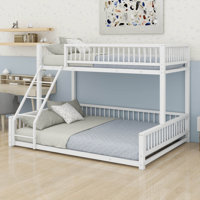 Twin XL Over Queen Floor Bunk Bed With Ladder, Metal Bunk Bed Frame With Safety Guardrails, Modern Metal Beds Frame by Ebern Designs