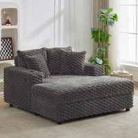 60" Oversized Corduroy Chaise Lounge Chair with Armrest, Throw Pillows, USB Ports & Cup Holders, Large Modern Recliner by Mercer41