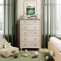 5 Drawer Dresser For Bedroom, Tall Modern Chest Of Drawers,Light Oak by Ebern Designs