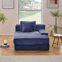 42.5" Luxury Upholstered Corduroy Sleeper Chaise Lounges With Pillow Compression Module Couch For Living Room  Left Arm by Ebern Designs