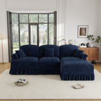 Chenille Skirted L-shaped Sectional Sofa With Ottoman by Latitude Run