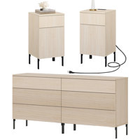 4 Pcs Bedroom Set,6 Drawer Dresser And Nightstand Sets For Bedroom, Night Stand Set Of 2, Double Dresser With Reeded Design, Wood Chest Of Drawers Mod by Ebern Designs