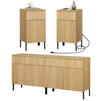 4 Pcs Bedroom Set,Reeded Dresser And Nightstand Sets For Bedroom, Wooden Dresser Set With Doors, Night Stand Of 2 With Charging Station by Ebern Designs