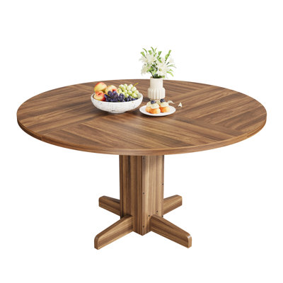 Round Dining Table, 47 Inch Farmhouse Circle Kitchen Table with Wood Tabletop and Stable Base, for Home Dining Room Living Room by Wrought Studio