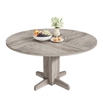 Round Dining Table, 47 Inch Farmhouse Circle Kitchen Table with Wood Tabletop and Stable Base, for Home Dining Room Living Room by Wrought Studio