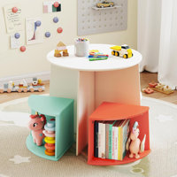 Kids Table and Chair Set with 4 Storage Stools, Round Children Multi-Activity Table with Nesting Design for Play/Art/Read, Toddler Table and Chairs Se by Isabelle & Max