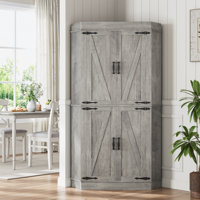 71" Brown Corner Pantry | Farmhouse Style, 4-Door Kitchen Storage