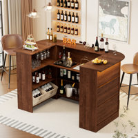 Home Unit Bar Cabinet With Led Light & Stemware Holders, 3 Tier Liquor Bar Wooden Storage Cabinet, Modern U-shaped Liquor Table Cabinet For Living Roo