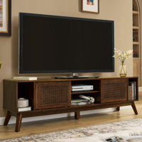 67.9 Inch Mid Century Modern Rattan TV Stand for TVs up to 75", Entertainment Cabinet, Media Console for Living Room Media Room, Solid Wood Feet & Rat by Bay Isle Home
