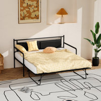 Twin Daybed With Pop Up Trundle,Sofa Day Bed With LED Light And Charing Station,Pull Out Bed With Steel Slat Support And Upholstered Headboard, Platfo by Latitude Run