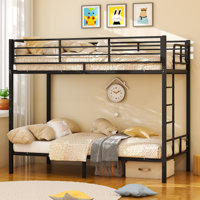 Black Twin Over Twin Steel Bunk Beds Frame,14.8" Height Guardrail For Kids Adult Children by Ebern Designs